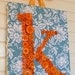 Button Letter Wall Art -- Orange Monogram on Turquoise -- 8"x10" -- by Letter Perfect Designs