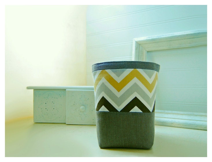 box Chevron grey gray linen nursery weddings decor white Bin yellow Organizer Storage Basket Handmade  tagt team Gift Wrap
