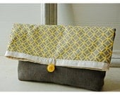 Mustard Clutch Ivory Grey Linen Gray Yellow Geometric Spring Wedding Bridal Clutch, Lemon, Bridesmaid Gift Bridesmaid Clutch Makeup Bag tagt