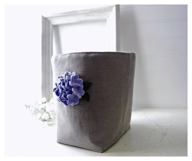 box grey gray linen burlap flower diaper caddy weddings decor hydrangea Bin Wool felt Organizer Storage Basket Handmade tagt team Gift Wrap