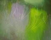 Painting, small original oil in green and lilac, spring mood, 12 x 9 inches