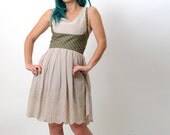 Steampunk laced bustier - Green floral cotton - Military fashion