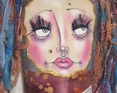 SALE---Fabric collaged art doll, keepsake
