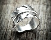 Silver Acanthus Leaf Ring - art nouveau sterling silver hand carved and cast wraparound leaf band