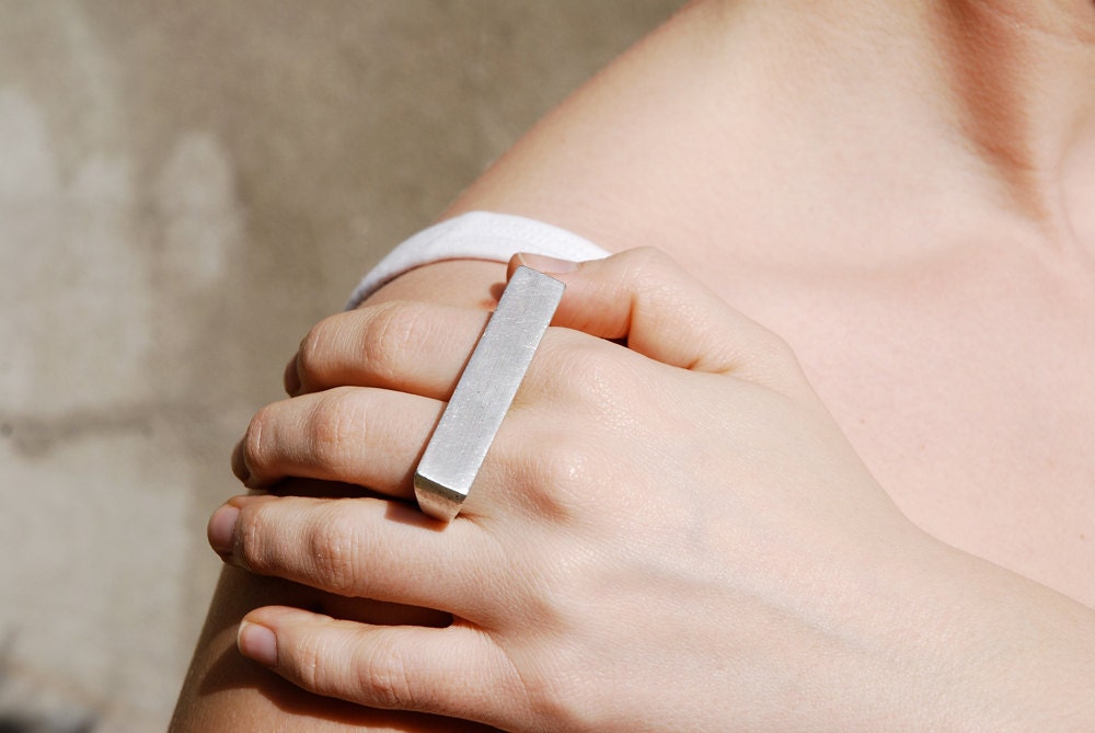 Rectangle Bar Hefty Two Finger Ring in Sterling SIlver - minimalist unisex jewelry