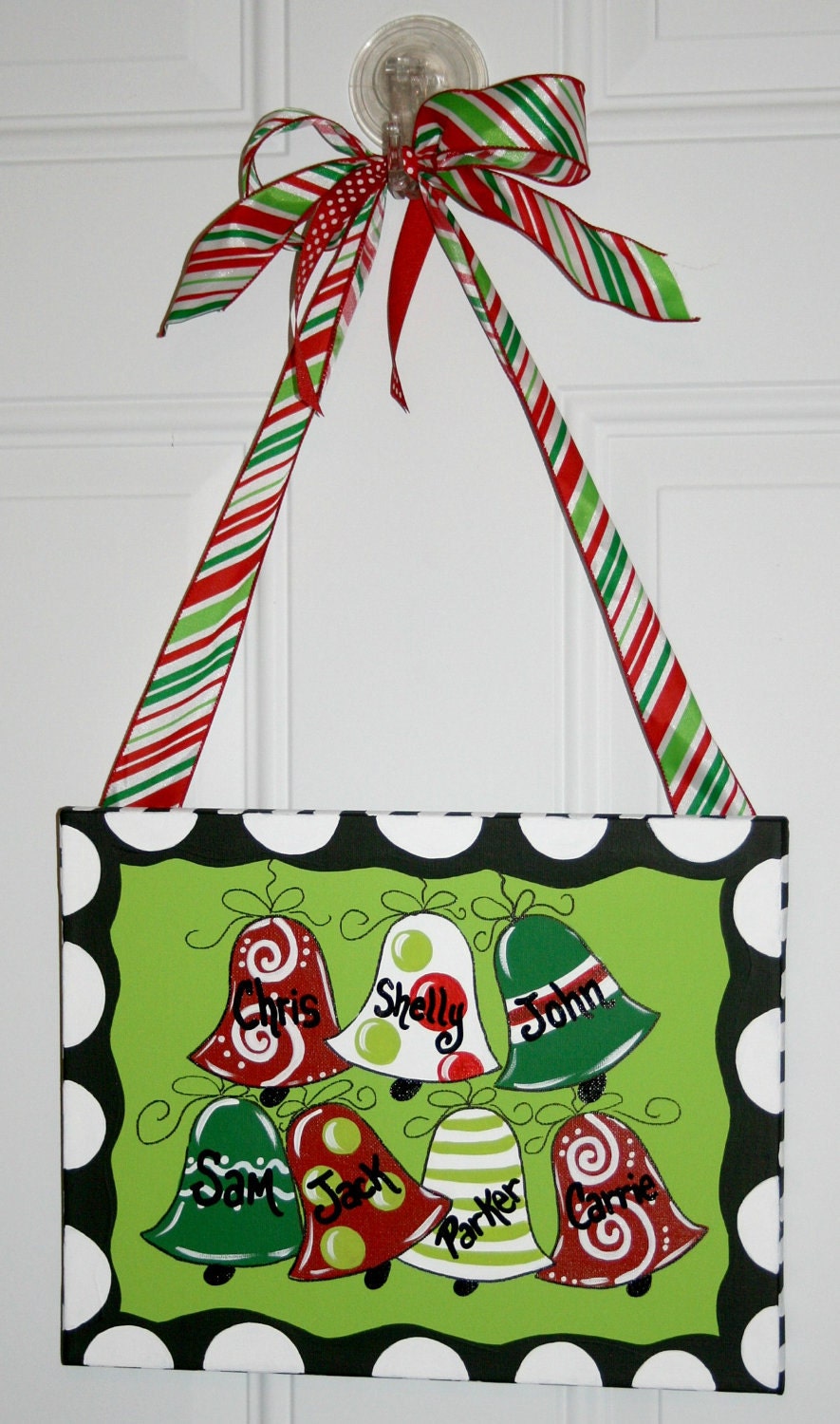 Christmas Bells Ornament Painting on Canvas Hand Painted Art Door Hanger