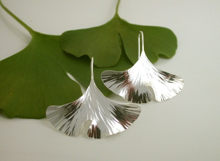 Ginkgo Earrings, Sterling Silver, Extra Large, 105ss