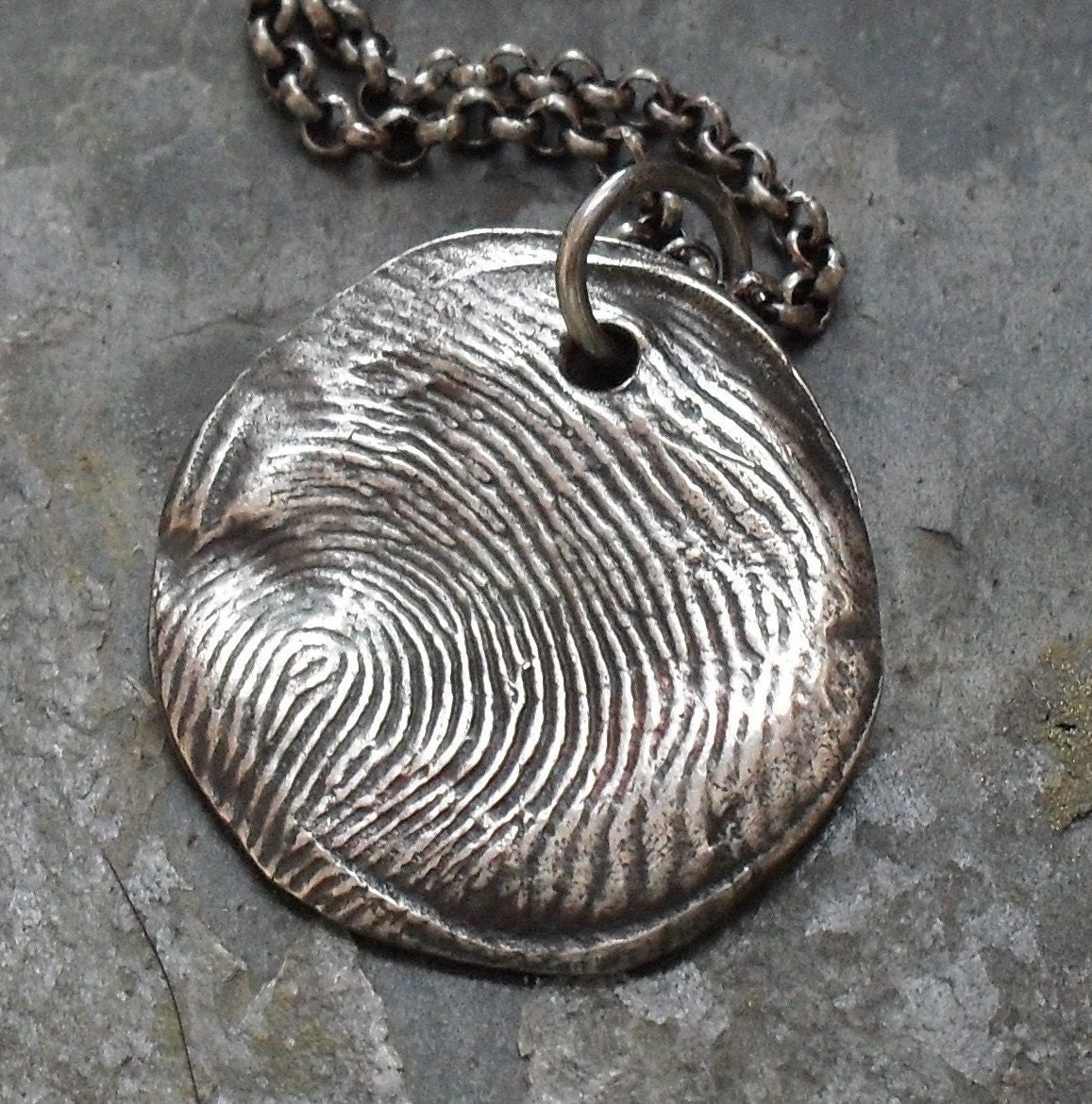 Fingerprint Necklace - Custom Fine Silver Pendant on Sterling Silver Rollo Chain