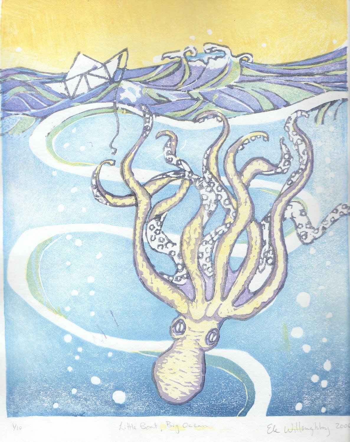 Little Boat, Big Ocean Woodblock Print