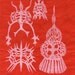 Radiolarians - Original linocut, white on red