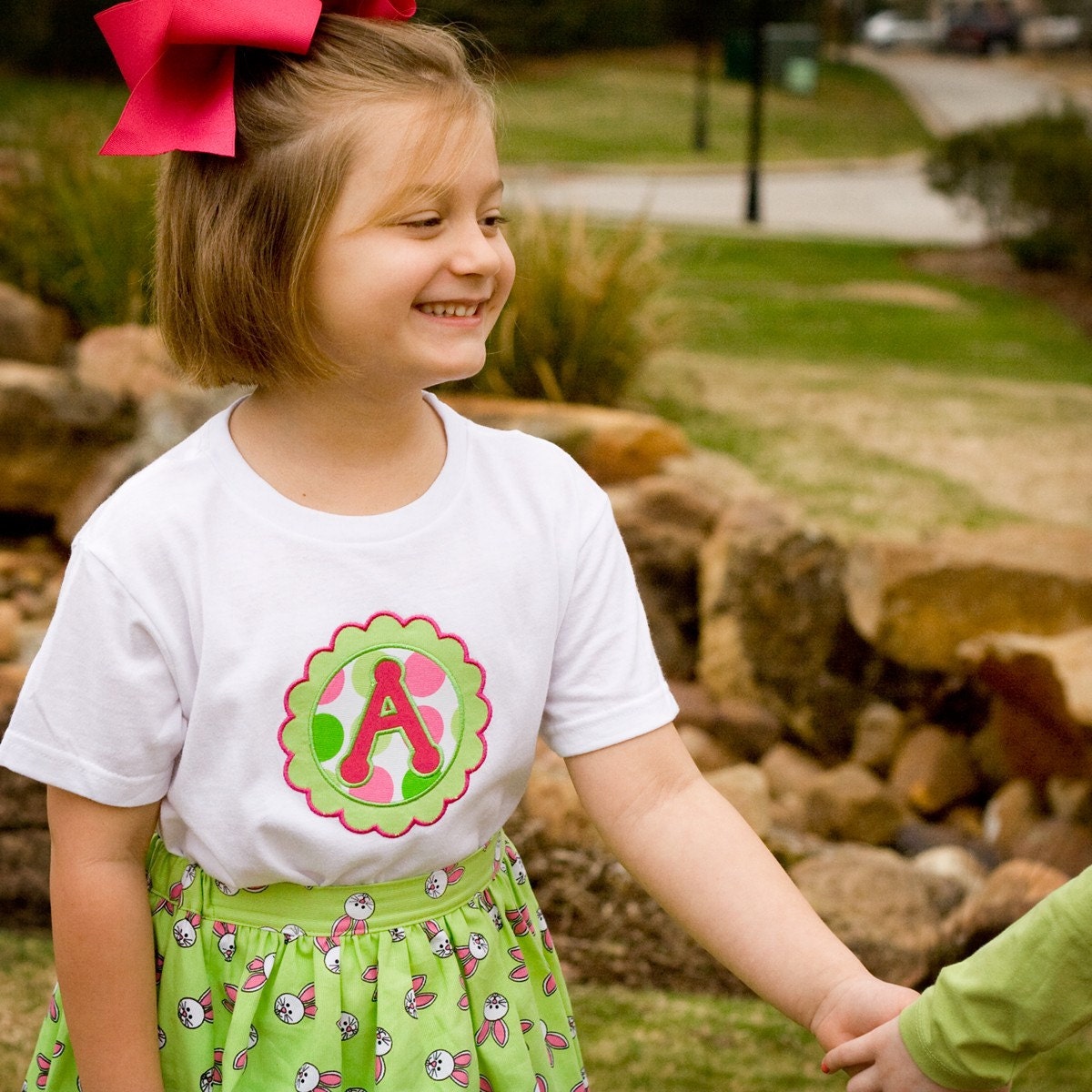 Size 2, 4, 6, 8, 10 Personalized scalloped flower applique tshirt