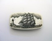 Scrimshaw Money Clip Knife with Horizontal Ship and Lighthouse