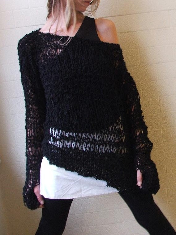 Black sweater oversized asymmetrical grunge sweater