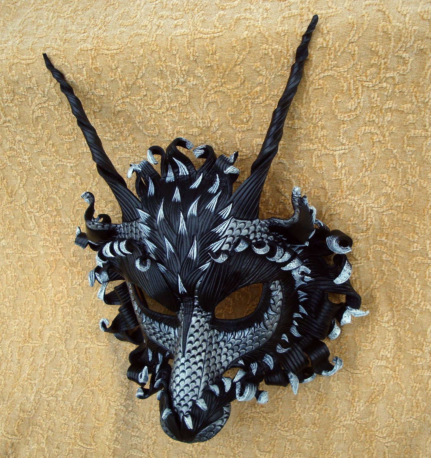 Custom Made To Order Great Pewter Dragon Mask... Original handmade leather mask