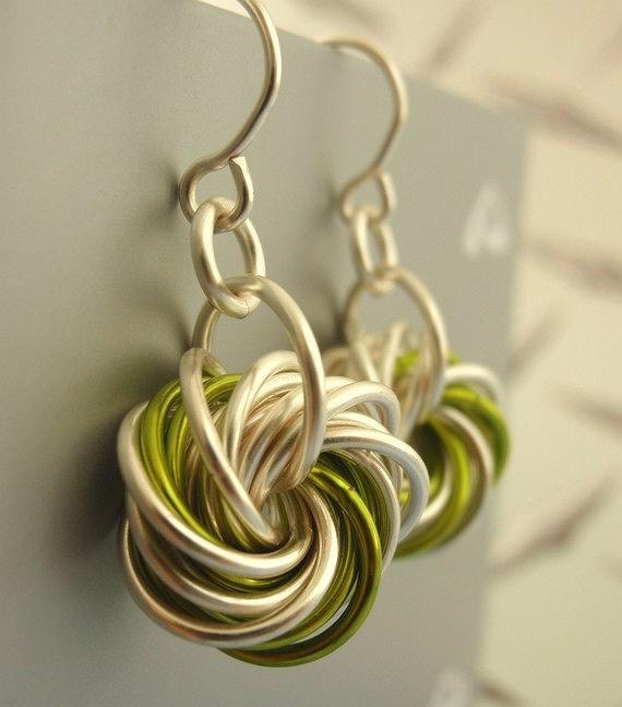 Eternity Silver Earrings - The Stylish Side of Chainmaille - Your Pick of Accent Color