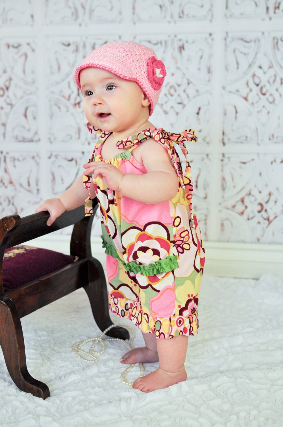 The BROOKELLE Crocheted Newsboy Baby Pink/Hot Pink Girly Trendy Cute Soft Princess Pretty
