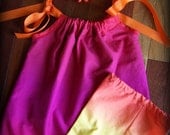 In Stock Ready to Ship in a Size 18-24 Month Girl, Toddler, "Rainbow Sherbert" Swing Top with Matching Capris and Headband