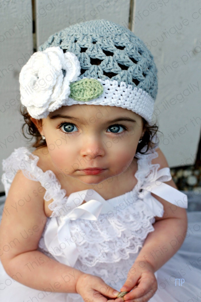 Beanie Hat Crocheted "The Angelica" Silver Grey White Celery Soft Classy Trim
