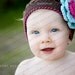 Beanie Hat Crocheted "The Sophie"  Chocolate Robin's Egg Hot Pink Trendy Classy Choose your Size Flower Trim