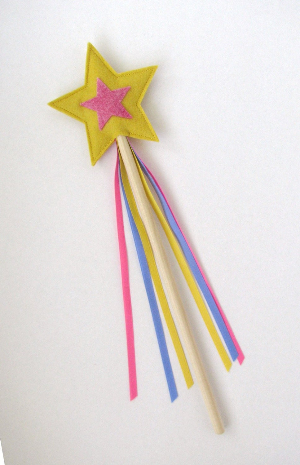Wool and Wood Magic Wand -- yellow and pink