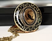 Wedding Locket, Bridal Jewelry, Bridesmaid Necklace, Black Bird, Personalized Photo Locket, Upcycled Vintage Locket