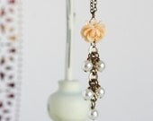Necklace Ivory Pearl and Brass Bouquet With Ivory Flower, Gift For Mom, Memorial Day Sale