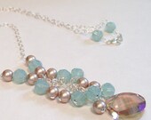 Latte, Beige, Ocean Blue & Wine Cluster Teardrop Necklace, sunwashed aqua, tiffany blue, cocoa, cashmere, dusty rose