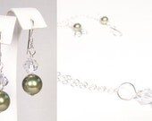 Green & Crystal Bridesmaid Necklace and Earrings Set, celedon, celery, clover, fern, sage, moss, pistachio, lettuce, kiwi, meadow