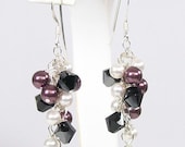 Burgundy, White & Black Bridesmaid Earrings, Cluster Chandeliers, merlot, eggplant, mauve, wine, mulberry, maroon, plum