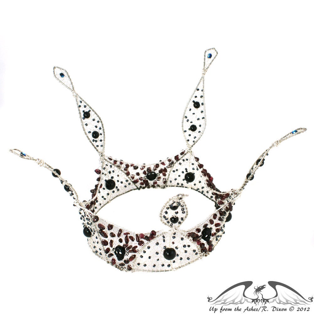 LIQUIDATION SALE Bellatrix - Wicked Silver and Garnet Crown with Black Skulls