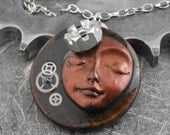 Steampunk Calm Copper Face Woman Mixed Media Necklace - The Royal Time Goddess by COGnitive Creations