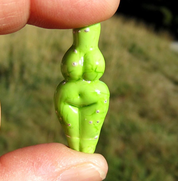 Handmade Lampwork Green Glass Goddess Bead-SRA
