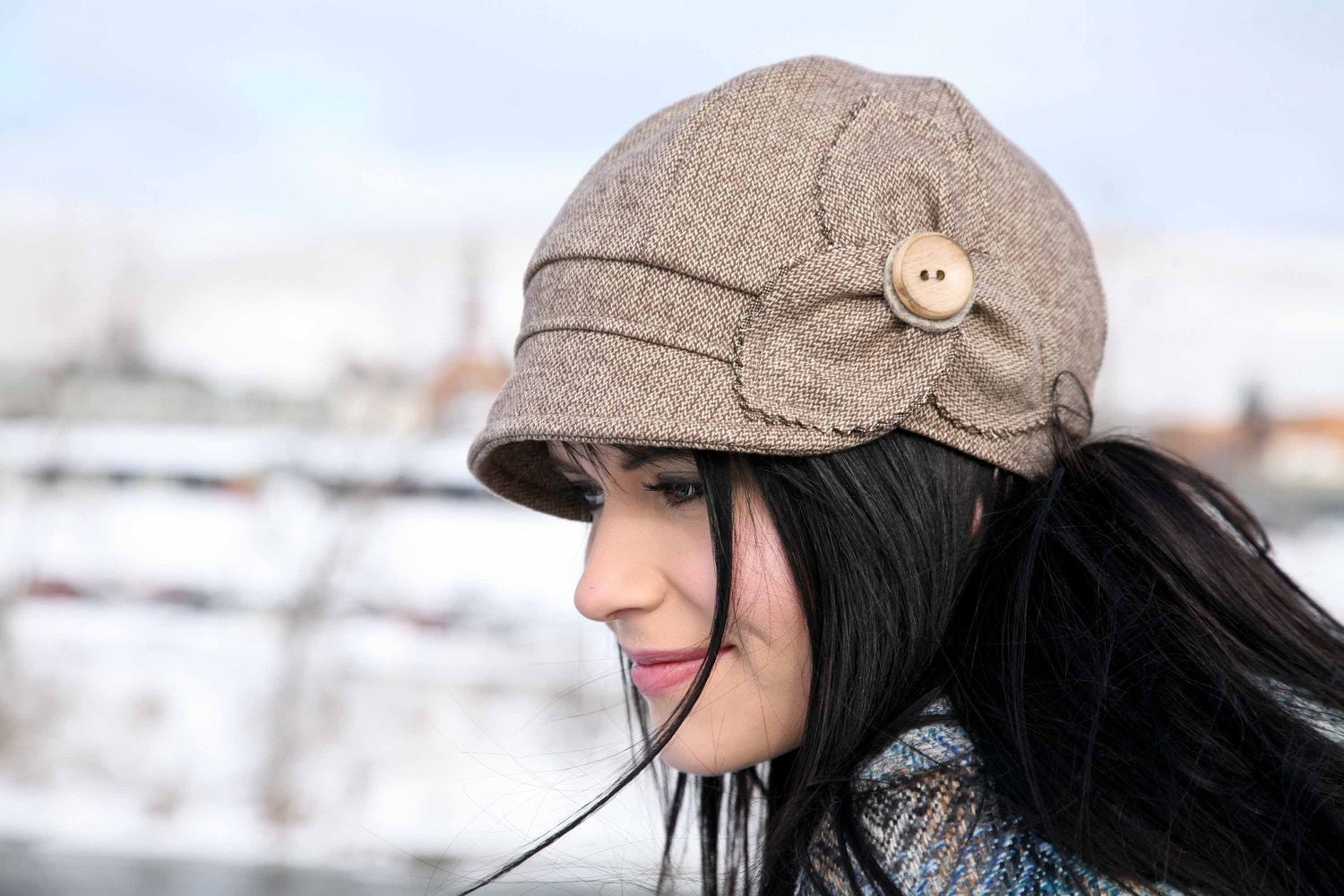 Womens Newsboy Hat- Etta - brown wool tweed