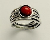 Sterling silver wired statement ring with orange carnelian gemstone - Imagine life in peace