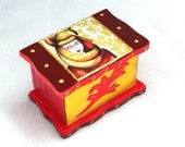 Jewelry Box, Wood Box, Trinket Box Ring Box Wooden Box Earring Holder Original Girl Art Print Yellow Red