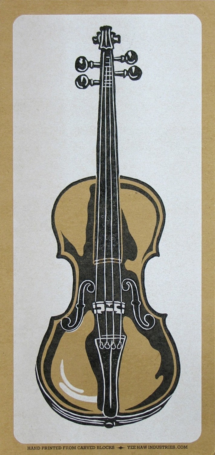 HAND-CARVED FIDDLE Violin Print - Hand Printed Letterpress Poster