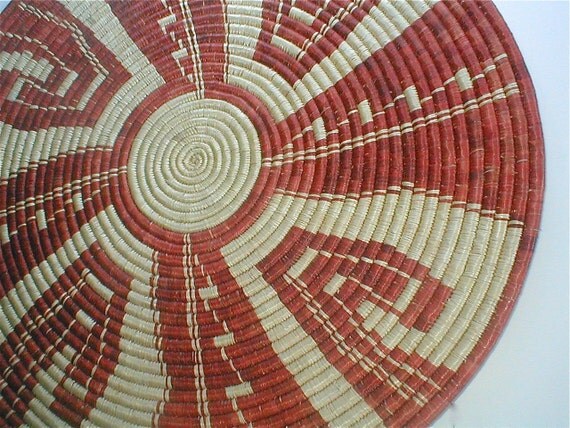 Woven Grass Table Mat Native American Coil Weaving Huge Placemat Hand