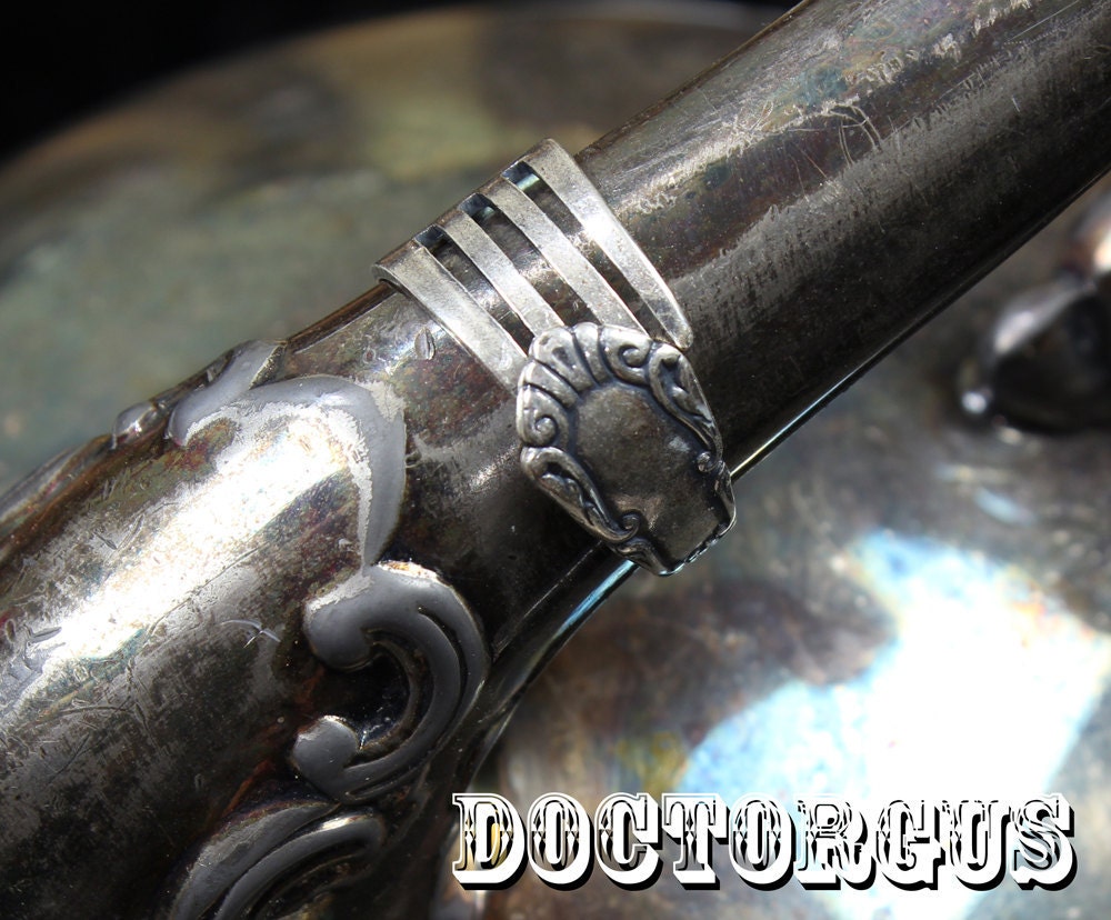 Adjustible Sterling Silver Plated Demitasse Fork Ring - Silverware Jewelry Creations by Doctorgus