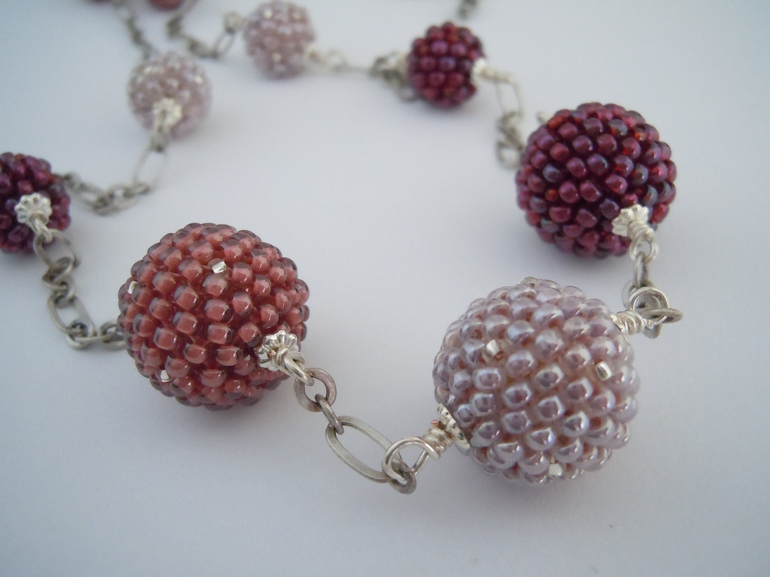 Long Necklace, Plum Berry Pink Necklace, Beaded Beads