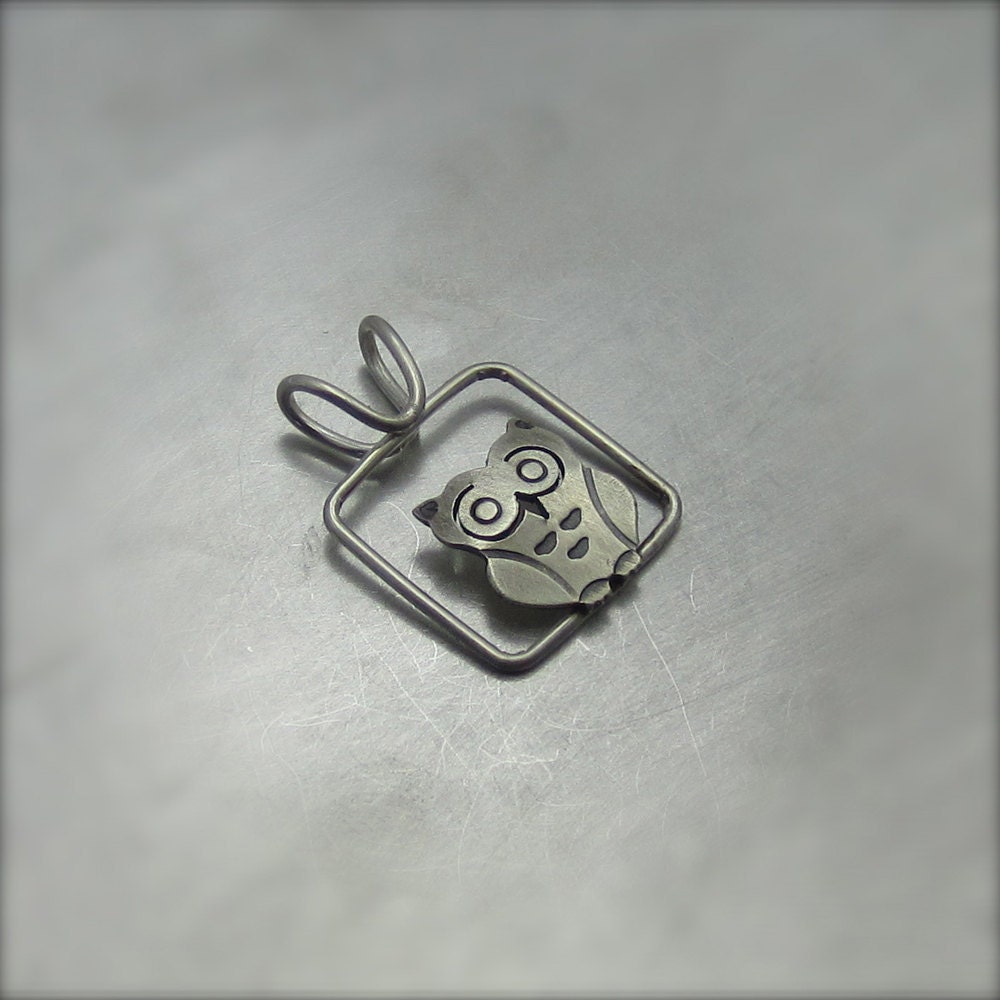 Small Cubed Silver Owl Necklace - By Beth Millner