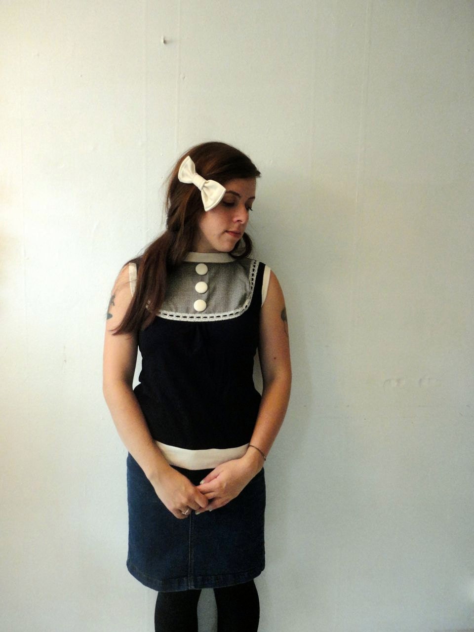 Womens Fall Houndstooth Blouse with darling sweet lace and organic cotton. Medium. by nicoles threads