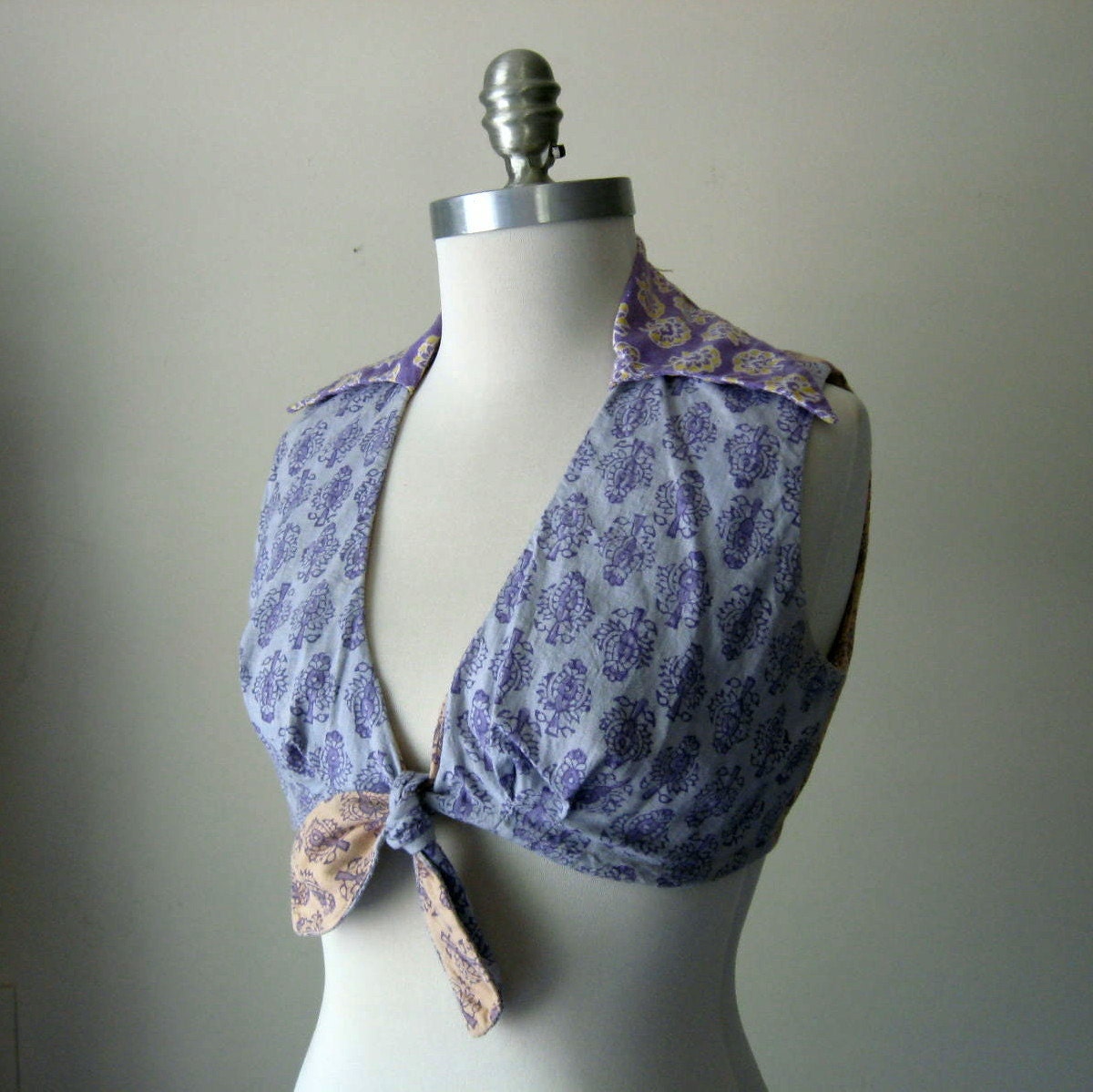 Cotton Crop Top Floral Block Print Blouse India Imports 1970s
