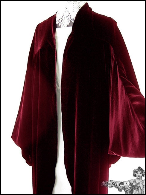Batwing Sleeved Cocoon Kimono Robe made from Blood Red Velvet