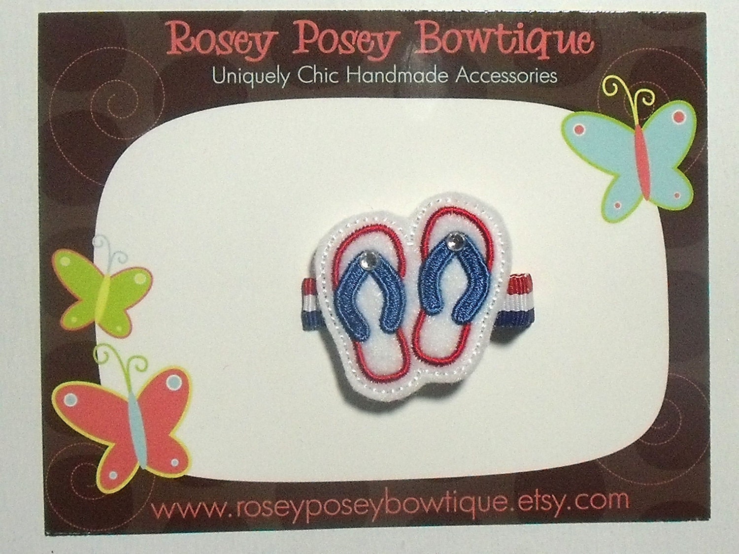RPB Patriotic Red, White & Blue Summer Flip Flop Girls Hair Clip