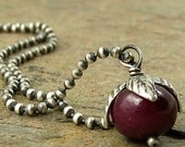 Botanical Petal Flower Red Ruby Necklace Oxidized Sterling Silver Simple Ruby Jewelry July Birthstone Birthday