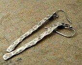 Rustic Hammered Sterling Silver Earrings Bar Oxidized Stick Dangle Earrings