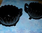 Black Glass Creamer Sugar Art Deco 1920s to 1940s