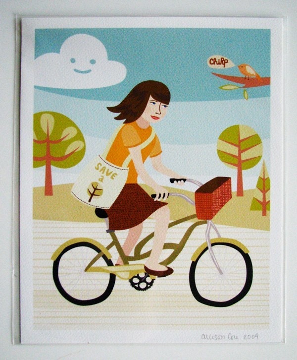 SALE Bicycle Girl Print - 8x10