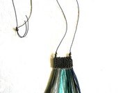 turquoise & grey beaded leather FRINGE necklace, no. 38