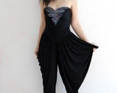 vintage HAREM playsuit / 1970s sequined beaded STRAPLESS romper